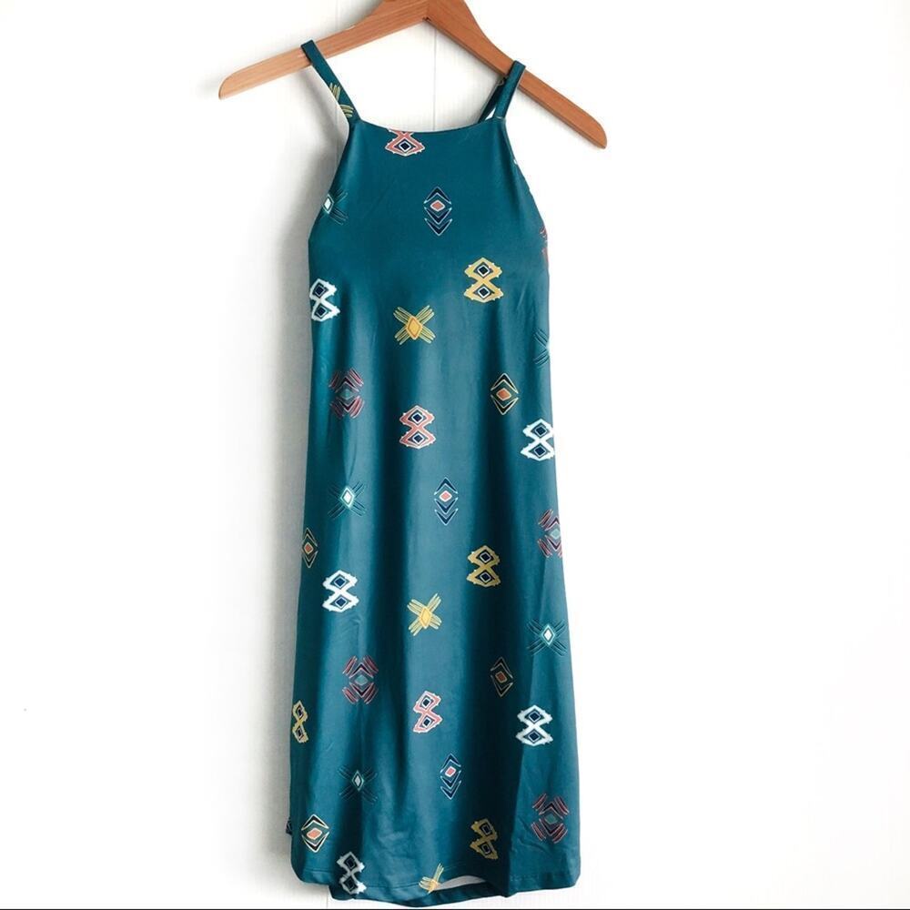 Patagonia spaced out tasmanian teal dress size xs aztec pattern built in bra